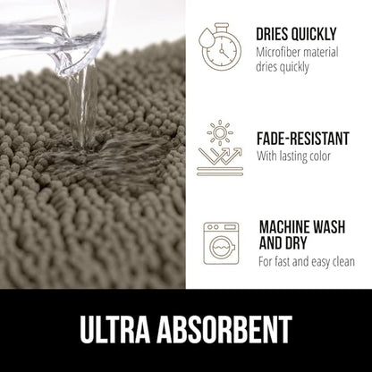 GORILLA GRIP Bath Rug Mat 44x26, Thick Soft Absorbent Chenille, Quick Dry Microfiber Mats, Rubber Backing Washable Shower Floor Rugs, Bathmat Runner, US Designed Bathroom Home Decor Accessories Latte