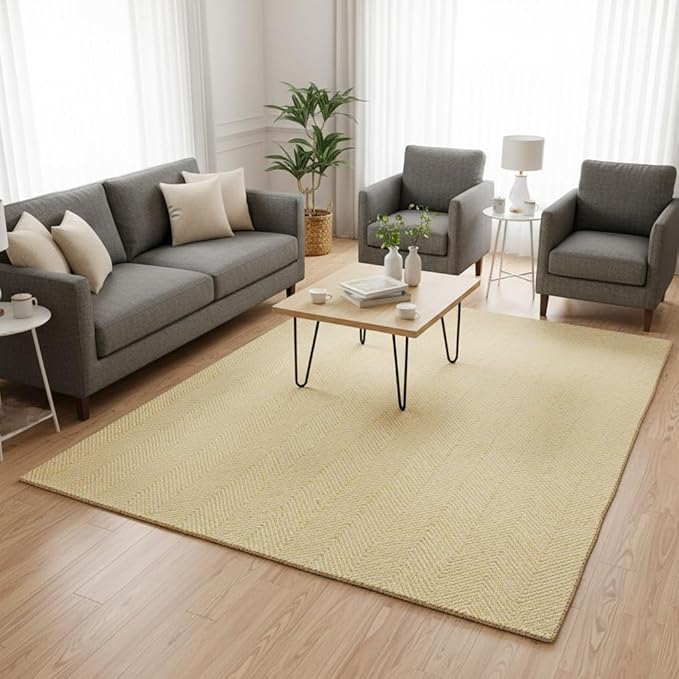 Modern Herringbone Chevron Collection Handcrafted Wool Area Rug - Durable, Zigzag Pattern, for High Traffic, Contemporary Design for Living Room, Bedroom, Dining Room Decor (Butter Yellow, 2.6' x 8')