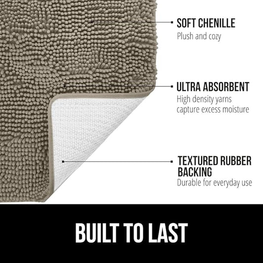 GORILLA GRIP Bath Rug Mat 60x24, Thick Soft Absorbent Chenille, Quick Dry Microfiber Mats, Rubber Backing Washable Shower Floor Rugs, Bathmat Runner, US Designed Bathroom Home Decor Accessories Latte