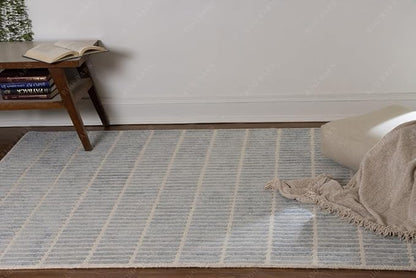 Capitola Hand-Tufted Wool Rug 9x12 Blue Coastal, Rustic Area Carpet for Bedroom Living Room, Textured Natural PB Style, Soft Wool Accent Mat