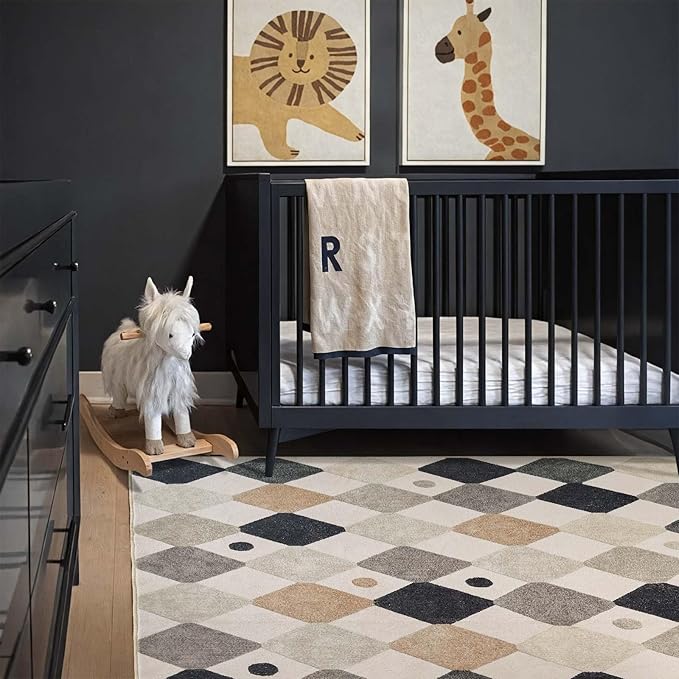 jinchan Macy Area Rug 5x7 Kids Washable Indoor Non-Slip Black and White Modern Soft Rug Elementary School Classroom Diamond Carpet for Nursery Playroom Daycare Bedroom Living Room Dorm Marble on Cream