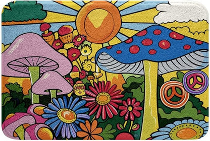 Erosebridal Kawaii Mushroom Bathroom Rugs Boho Sun Mats Hippie Groovy Floral Ultra Soft Bathtub Rugs 20x32 60s 70s Retro Vintage Theme Room Decor Chic Daisy Flower Bath Mat Geometric Striped Decor