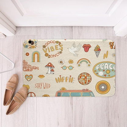 Kids 70s Party Decorations Bath Mat Cute Bus Car Non Slip Bath Rugs for Boys Girls Pastel Rainbow Super Cozy Bathroom Rug 16x24 Hippie Mushroom Bathroom Accessories 60s Retro Disco Rug Groovy Decor