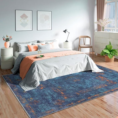 GLN Rugs Contemporary Collection - Machine Washable Area Rug, Contemporary Washable, Non Slip, Low Pile Chenille Rug, Living Room, Bedroom, Kitchen Rug (5' x 7' Midnight/Multi)