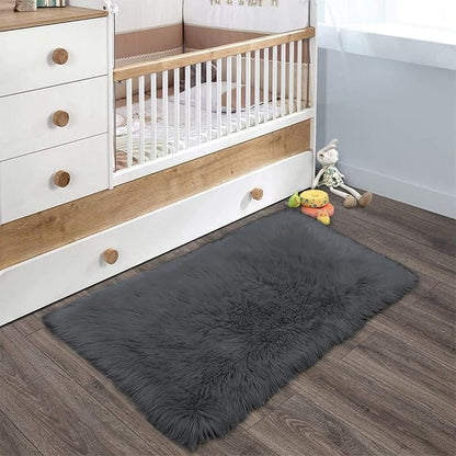 Latepis Dark Grey Small Bedroom Rugs 2x3 Washable Rugs Soft Shaggy Fuzzy Faux Sheepskin Fur Rug for Cushion Cat Mat Home Décor, Rectangle