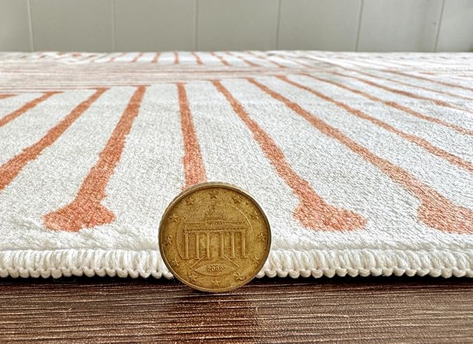 GLN Rugs Contemporary Collection - Machine Washable Area Rug, Contemporary Washable, Non Slip, Low Pile Chenille Rug, Living Room, Bedroom, Kitchen Rug (2' x 3' Orange Beige)