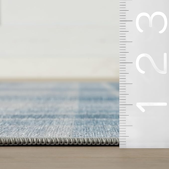 Dash & Albert Andri Plaid Blue Machine Washable Rug, 3 X 5 Feet, Blue/White Plaid Pattern