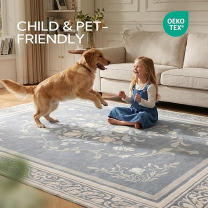 SOULFUL Medium Pile 4x6 Rugs for Living Room - Cozy Soft Underfoot Area Rug - Greige Boho Floral - Washable Non-Slip - Perfect for Bedroom Kids Room Under Dining Table Office