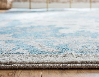 Unique Loom Salzburg Collection Classic Traditional Design Oriental Inspired Border Area Rug (4' 0 x 4' 0 Round, Beige/Blue)