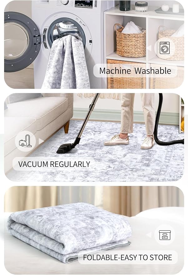 COMSLE Washable Door Mat, Front Door Mat Indoor Faux Wool Absorbent Small Rugs for Entryway Distressed Throw Rug Non-Slip Accent Floor Carpet for Entrance Bedroom, 24X48 Inches Gray