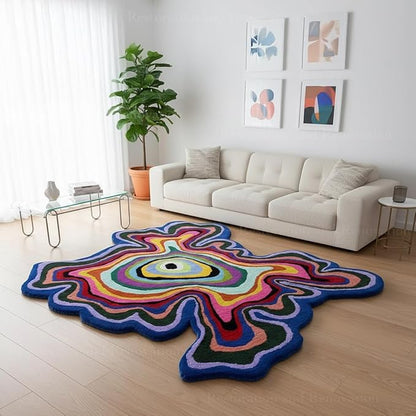 Irregular Shaped Handmade Wool Rug | Modern Colourful Stripe Premium Area Rug Perfect for Home Decor (Multi B, 4x4 ft)