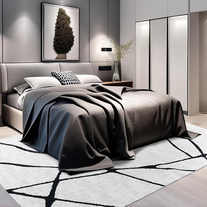 YIHOUSE Modern Washable Area Rug for Living Room Bedroom - Large Abstract Black and White Rug Non-Slip Ultra-Thin Home Decor,Geometric 6x9ft