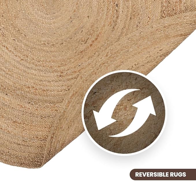 REDEARTH · Round Area Rug - 10 Feet Braided Natural Jute Rug- Artisan Made Reversible Boho Jute Rugs for Bedroom - Kitchen - Living Room - Farmhouse - Aesthetic Home Decor - Handmade Vintage Decor