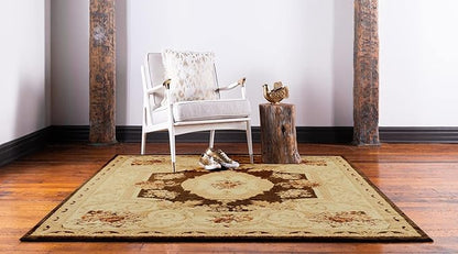 Rugs.com Chateau Collection Rug – 6 Ft Square Brown Medium Rug Perfect for Living Rooms, Kitchens, Entryways