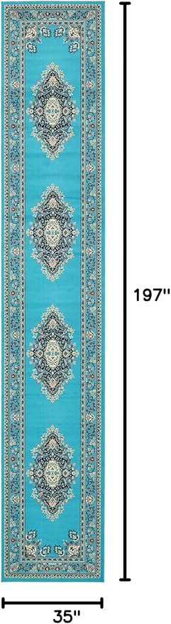 Unique Loom Reza Collection Traditional Persian Style Area Rug, 3 ft x 16 ft 5 in, Turquoise/Ivory