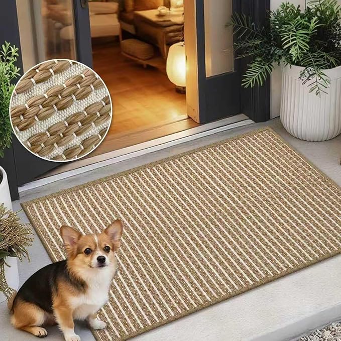Small Bathroom Rugs,18"x30" Non Slip Brown Braided Bath Mat for Bathroom Floor,Washable Luxury Bath Rug for Tub Soft Boho Absorbent Shower Mat
