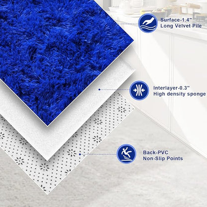 Blue Fluffy Area Rugs for Bedroom, Soft Shaggy Carpets for Living Room, Upgrade Anti-Skid Fuzzy Rugs for Kids' Room, Perfect Decor for Modern Home 4x6 Feet