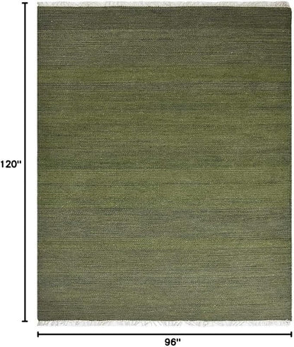 Rugsotic Carpets Hand Woven Flat Weave Kilim Wool ECO-Friendly Area Rugs - 8'x10', Rectangle Shape, Olive Color, Solid Plain Design, Low Pile Handmade Area Rugs for Living Room, Bed Room (D00111)