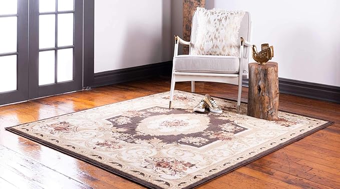 Unique Loom Versailles Collection Area Rug - Henry (6' 1" Square Brown/Cream)