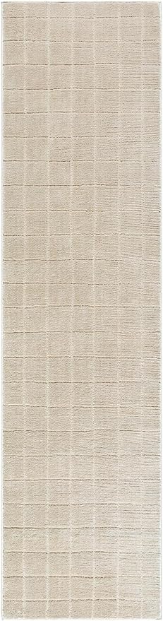 Livabliss x Our PNW Home Cascade Minimalist Grid Area Rug, 2'7" x 7'3", Light Beige