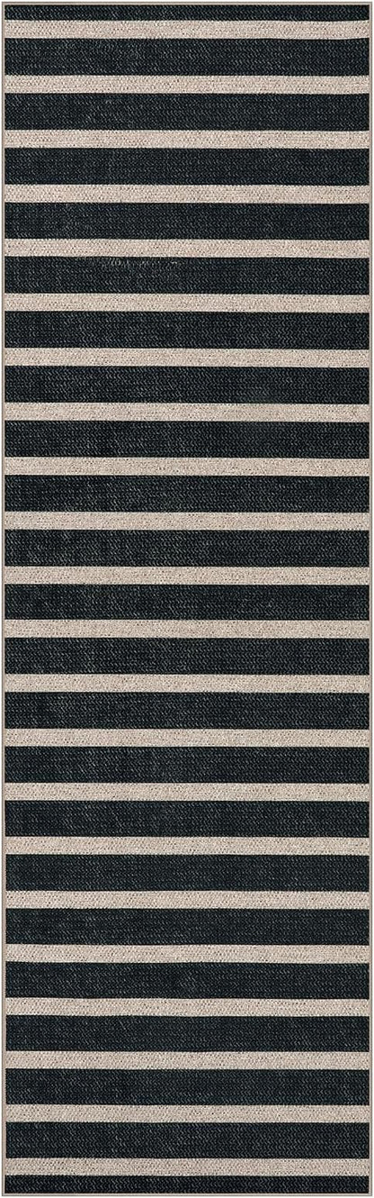 Lahome Striped Easy Jute Runner Rug, 2x8 Kitchen Rug Non Slip Washable Outdoor Runner for Entryway Indoor, Farmhouse Black Indoor Outdoor Carpet for Hallway 8ft Entry