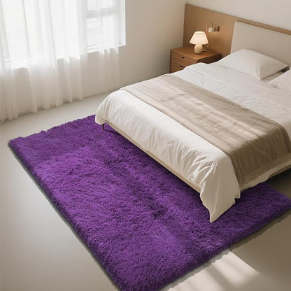 Purple Fluffy Rug Shaggy Area Rug, 4x6 Area Rugs for Girls Bedroom, Soft Cute Baby Play Mat, Indoor Floor Carpet for Teen, Nursery, Preppy Dorm, Plush Aesthetic Bedside Rug