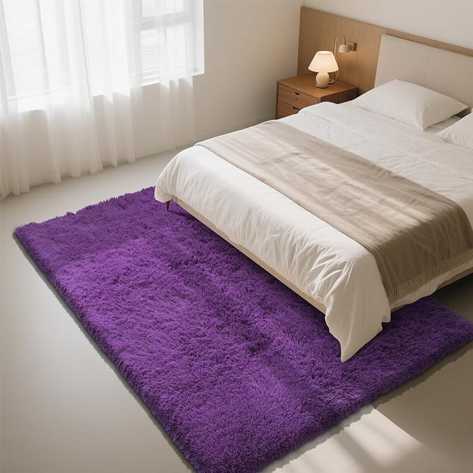 Purple Fluffy Rug Shaggy Area Rug, 8x10 Area Rugs for Girls Bedroom, Big Soft Shaggy Bedside Non-Slip Plush Dorm Nursery Kids Carpet Home Decor Aesthetic