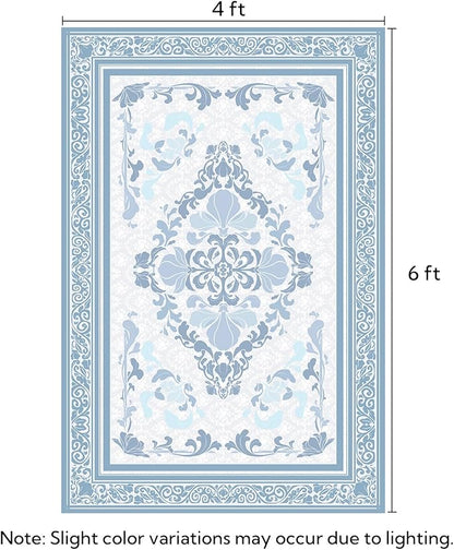 SOULFUL Medium Pile 4x6 Rugs for Living Room - Soft Foot Feel Area Rug - Mist Blue Boho Floral - Washable Non-Slip - Perfect for Bedroom Kids Room Under Dining Table Office