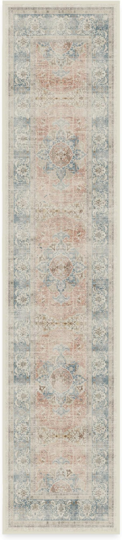 RUGGABLE Washable Vintage Runner Rug – Sarrah Coral 2.5x12, Stain-Resistant, Non-Slip Hallway Runner – Machine Washable Rug for Hallway, Entryway, Living Room & Kitchen – with Standard Pad