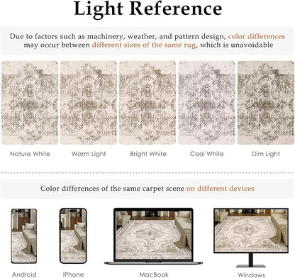 Runner Rug 2x6 Beige Hallway Washable Carpet Non Slip Vintage Medallion Carpet Low Pile Soft Distressed Retro Indoor Long Rug for Entryway Kitchen Bathroom Laundry Bedroom