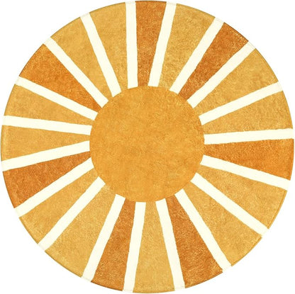 Lahome Boho Round Rugs - 4Ft Washable Non-Slip Small Round Area Rug Throw Soft Sofa Kids Nursery Room Rug Rainbow Sun Print Distressed Round Carpet for Bedroom Entryway Living Room Dining Room