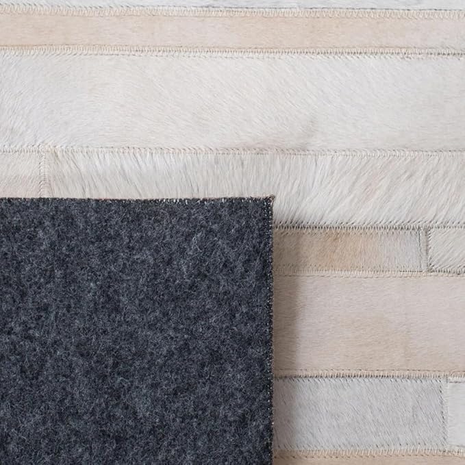 Cowhide Leather Rug for Living Room 4x6 Natural Leather Rug Modern Stripes Style Floor Carpet for Home Decor | Superior Indoor Area Rug, Washable Rug White