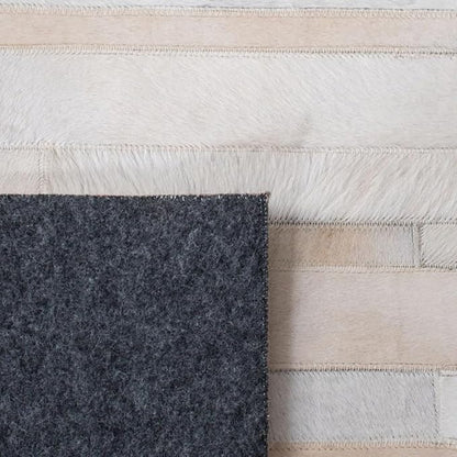 Cowhide Leather Rug for Living Room 5x8 Natural Leather Rug Modern Stripes Style Floor Carpet for Home Decor | Superior Indoor Area Rug, White