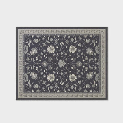 EVERGRACE Area Rugs for Living Room 8x10, Boho Floral Faux Wool Indoor Outdoor Rugs, Washable Rugs for Bedroom Dining Room Entryway Kitchen, Low Pile Floor Mat Carpet for Home Decor, Ebony Black