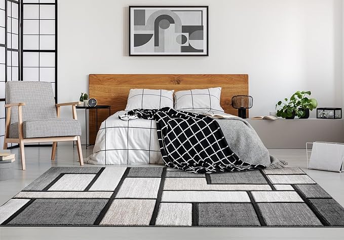 Geometric 8x10 Area Rug - Decorative Home & Office Rug - Non-Fading Polyester Material - Carpet Modern Abstract Rug Living Room Dining Bedroom Rug - Sand 8x10