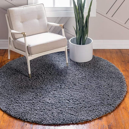 Unique Loom Davos Shag Collection Area Rug - Solid (5' 1" Round, Peppercorn)