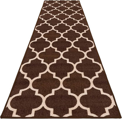 House, Home and More Skid-Resistant Carpet Runner – Moroccan Trellis Lattice – Coffee Brown & Vanilla Cream – 12 Feet X 26 Inches