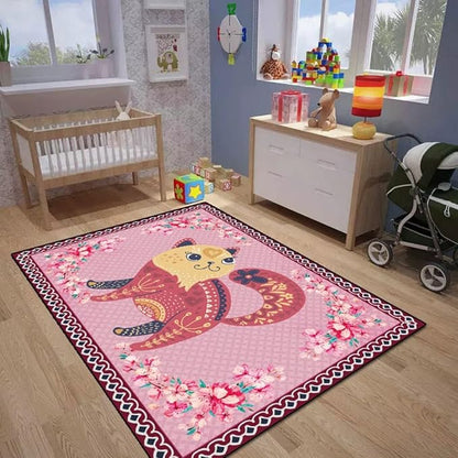 Cartoon Animal Pattern Area Rug Cute Cat Luxury Floral Decor for Carpet Farmhouse Bedroom Living Room Rugs Bathroom Kitchen Runner Mat Indoor Outdoor Non Slip Doormat 2' X 3'