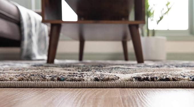 Rugs.com Lattice Frieze Collection Rug – 8' x 11' Blue Multi Medium Rug Perfect for Living Rooms, Large Dining Rooms, Open Floorplans