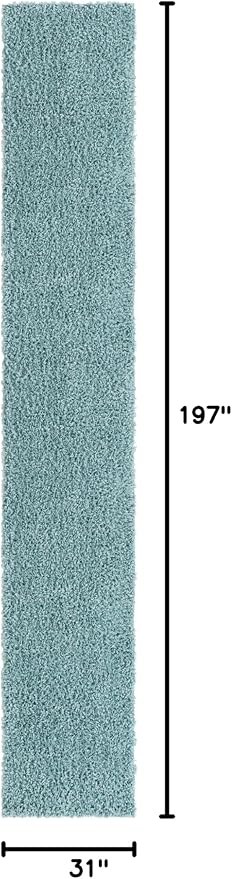 Unique Loom Davos Shag Collection Area Rug - Solid (2' 7" x 16' 5" Runner, Aqua)