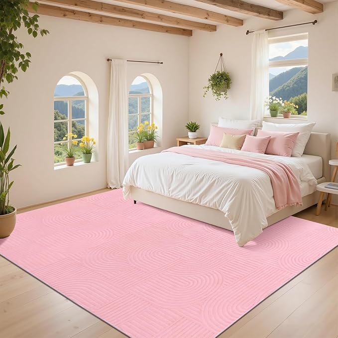 Pauwer 4x6 Washable Area Rugs for Living Room Modern Pink Solid Color Soft Fluffy Rugs for Bedroom Non Slip Boho Accent Indoor Mat Floor Carpet Cover for Kids Room Dining Room Kitchen Office, Pink