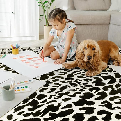 YIHOUSE Leopard Rug for Living Room, Black and White Cute Cheetah Print Rug Modern Washable Animal Printed Rugs for Bedroom, Girls Boys Dorm Room Nursery Room, Playroom, 6x9