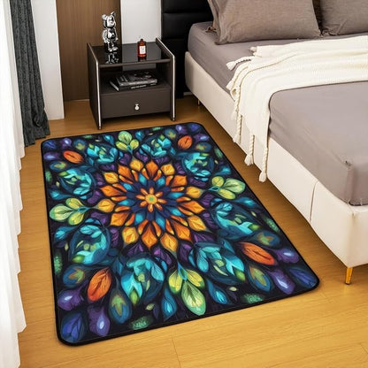 Vintage Mandala 3x5 Area Rug Bohemian Style Watercolor Flower Rugs for Living Room | Boho Floral Washable Rug, Antique Decor Victorian Damask Carpet Indoor Floor Mat