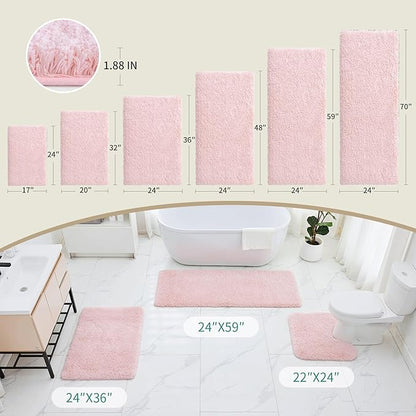 Pink Bathroom Rugs 24x36 Non Slip Fluffy Bath Mat for Bathroom Floor Washable Plush Luxury Bath Rug for Tub Soft Shaggy Absorbent Shower Sink Mat