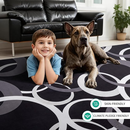 YIHOUSE 6x9 Ft Area Rugs, Concentric Circle Carpet Washable Rug, Black and White Geometric Design Rug for Spacious Living Rooms, Master Bedrooms, Dining Room, Home Office Decor, Nonslip Non-Shedding