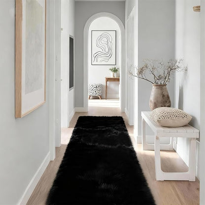 2x6 Solid Fluffy Black Area Rug – Washable, Durable, Small Bedroom Runner Rug, Non-Slip Shag Rugs for Hallway, Living Room, Bedroom, Bedside, Dorms, Kids Room, Nursery Rooms, Soft Indoor Carpet