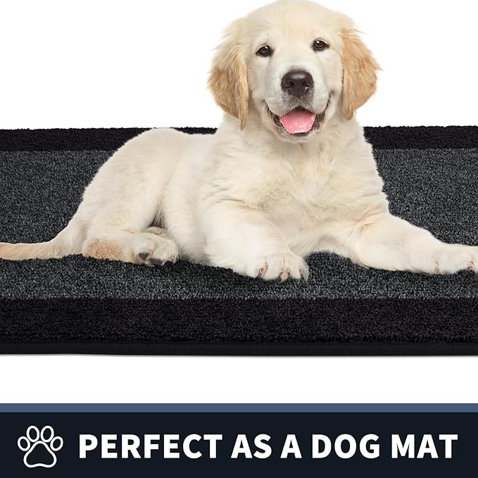 PURRUGS Dirt Trapping Door Mat 24" x 70", Non-Slip/Skid Machine Washable Entryway Rug, Shoes Scraper, Throw Rug, Super Absorbent Area Rug for Muddy Wet Shoes and Paws, Bluish Grey & Charcoal