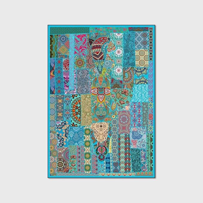 Vintage Boho Area Rugs Multicolor Ethnic Style Geometric Splicing Carpets Bedroom Living Room Kitchen Floor Mats Indoor Outdoor Non-Shedding Runner Rug Home Décor Carpet 5' X 8'