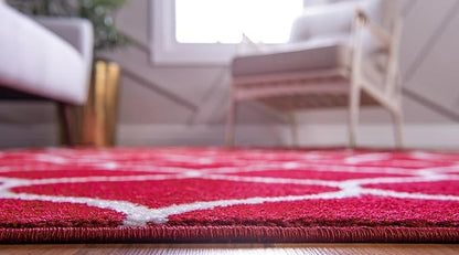 Rugs.com Lattice Frieze Collection Rug – 2' x 6' Runner Red Medium Rug Perfect for Living Rooms, Large Dining Rooms, Open Floorplans