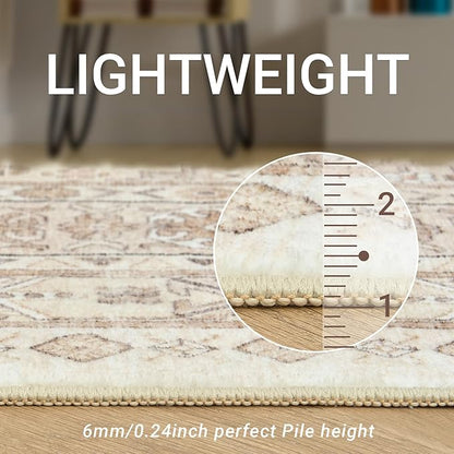 zesthome 4x6 Rug - Stain Resistant Washable Rug, Anti Slip Backing Rugs for Living Room, Foldable Vintage Small Area Rugs (Cream/Beige,4'x6')